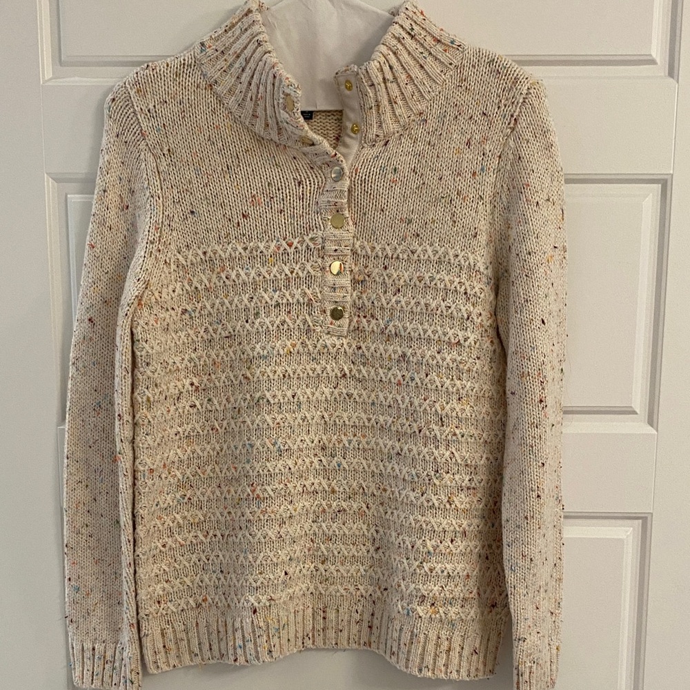 Talbots Ivory Confetti Sweater with Button Detail